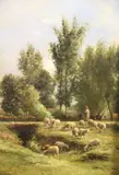 Ferdinand Chaigneau, Ovejas Y Pastores En Un Paisaje, óleo sobre tela