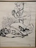 Lajos Szalay, Nacimiento, dibujo a la tinta china sobre papel