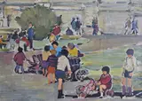 Jose Murcia, Niños En La Plaza, óleo sobre hardboard