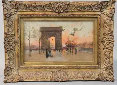 Eugène Galien-Laloue, L'Arc De Triomphe Au Crepuscule, gouache sobre papel