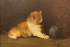 Eugène Lambert, Gato Con Ovillo De Lana, óleo sobre tela reentelado