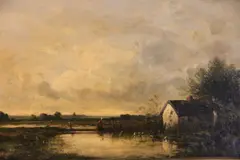 Léon-Victor Dupré, Paisaje Fluvial Con Casa, óleo sobre tela