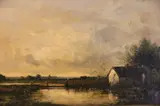 Léon-Victor Dupré, Paisaje Fluvial Con Casa, óleo sobre tela