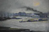 Ítalo Botti, Barcos En El Riachuelo, óleo sobre hardboard