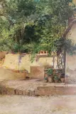 Patio Con Arboles Y Macetas by José San Bartolomé Llaneces, óleo sobre tela, offered Aug 2025