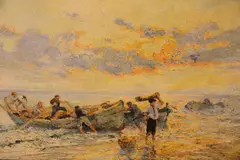 Marius Hubert-Robert, Llegada De Pescadores, óleo sobre tela