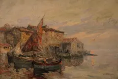Marius Hubert-Robert, Barcos Junto A La Costa, óleo sobre tela