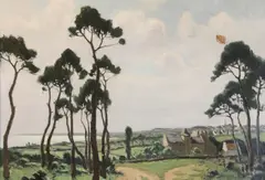Paisaje Con Pueblo by Maurice Ménardeau, óleo sobre tela, offered Aug 2025