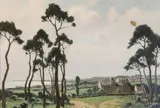Maurice Ménardeau, Paisaje Con Pueblo, óleo sobre tela