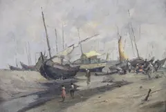 Barcos Y Personajes En La Costa by Durval Pereira, óleo sobre tela, offered Jun 2025