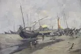 Barcos Y Personajes En La Costa by Durval Pereira, óleo sobre tela, offered Jun 2025