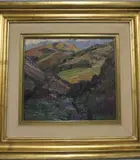 Paisaje Con Sierras by José Malanca, óleo sobre cartón, offered Jun 2025