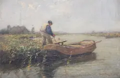 Amarrando El Bote by Jacques Witjens Stephan, óleo sobre tela pegado sobre tabla, offered Jun 2025