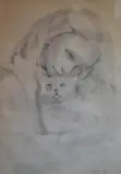 Mariette Lydis, Niña Con Gato, dibujo al lápiz