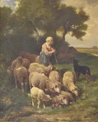 Pastora Y Sus Ovejas by Frans De Beul, óleo sobre tela, offered Jun 2025