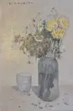 Flores Y Vaso by Virgilio Vallini, óleo sobre cartón, offered Jun 2025