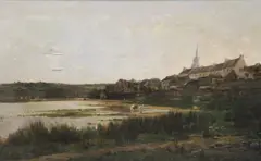 Vista De Una Ciudad Desde Las Afueras by Auguste Allongé, óleo sobre tela reentelado, offered Jun 2025
