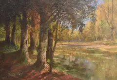 Karl Vikas, Paisaje Fluvial Con Arboles, óleo sobre tela