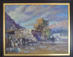 Frank Tenney Johnson, Paisaje Montañoso Con Cabras, óleo sobre tela