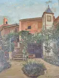 Carlo Brancaccio, Patio Florido, óleo sobre cartón