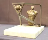 Leo Vinci, Hombre Y Geometrias, escultura de bronce patinado, sin firmar