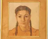 Niña Con Trenzas by Francisco Vidal, óleo sobre cartón, offered Mar 2025