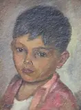 Luis Mastro, Niño Con Camisa Roja, óleo sobre cartón