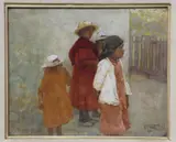 En La Estación by Nazareno Orlandi, óleo sobre cartón, offered Dec 2024