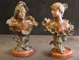 Henri Godet, Mujeres Emergiendo De Flores, esculturas de bronce patinado