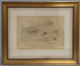 Muelle Con Pescadores by Juan Carlos Castagnino, dibujo al lápiz, offered Dec 2024