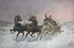 Troika by Adolf Baumgartner-Stoiloff, óleo sobre tela, offered Dec 2024