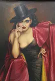 Mujer Con Sombrero Negro by Efren Pelayo Apesteguia, óleo sobre tela, offered Dec 2024