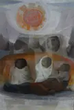 Personajes Bajo El Sol by Ponciano Cardenas, óleo sobre cartón, offered Oct 2024
