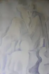 Jorge Larco, Desnudo Con Guitarra, dibujo al lápiz