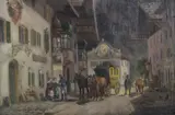 Ludwig Muller Cornelius, Calle De Pueblo Alpino, óleo sobre tela pegada sobre cartón