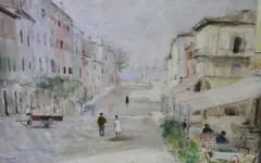Piazza A Bardolino by Orazio Pigato, óleo sobre tabla, offered Oct 2024