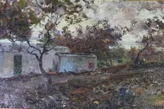 Carlo Brancaccio, Maisons Rustiques A Capri, óleo sobre tabla