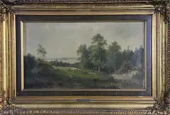Ludwig Sckell, Paisaje Con Personajes Y Animales, óleo sobre tela