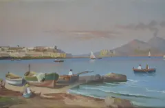 Vista De Napoles Y El Volcan Vesubio by Antonio Coppola, gouache sobre papel, offered Apr 2024