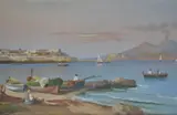 Antonio Coppola, Vista De Napoles Y El Volcan Vesubio, gouache sobre papel
