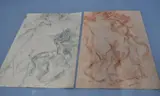 Antonio Mancini, Desnudos Femeninos, dibujos sobre papel, uno a la sepia