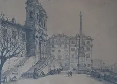 Trinita Dei Monti by Antonio Carbonati, grabado al aguafuerte, offered Apr 2024