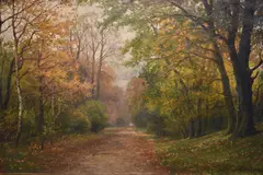 Lauritz Sorensen, Paisaje Boscoso Con Camino, óleo sobre tela