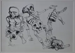 Ernesto Deira, Esqueletos, dibujo a la tinta