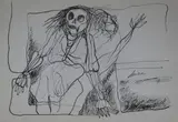 Ernesto Deira, Esperando El Tiempo, dibujo a la tinta