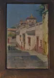Calle De Pueblo by Manuel García y Rodríguez, óleo sobre tabla, offered Dec 2023