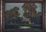Atilio Malinverno, Paisaje Arbolado, óleo sobre cartón