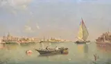 Guillermo Gómez Gil, Velero Y Barca De Pescadores, óleo sobre tela