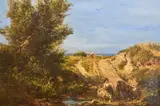 Achielle Giroux, Pastora Arreando Vaca Y Oveja, óleo sobre tela