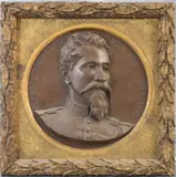 Alfred-Désiré Lanson, General Napoleon Uriburu 1835-1895, OLEON URIBURU 1835-1895, placa circular en relieve de bronce patinado titulado y fir